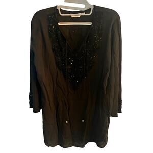 Sulu Gopi Vaid Beaded Tunic •Women 10• Long Sleeve Gauze Top Black Embroidered